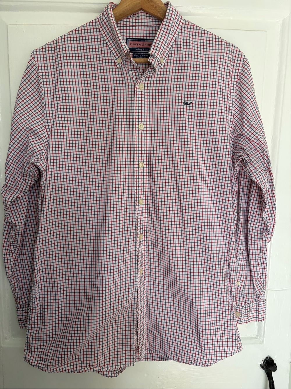 Vineyard Vines Whale Shirt Kids size XL with Red & Blue/Gray Check EUC